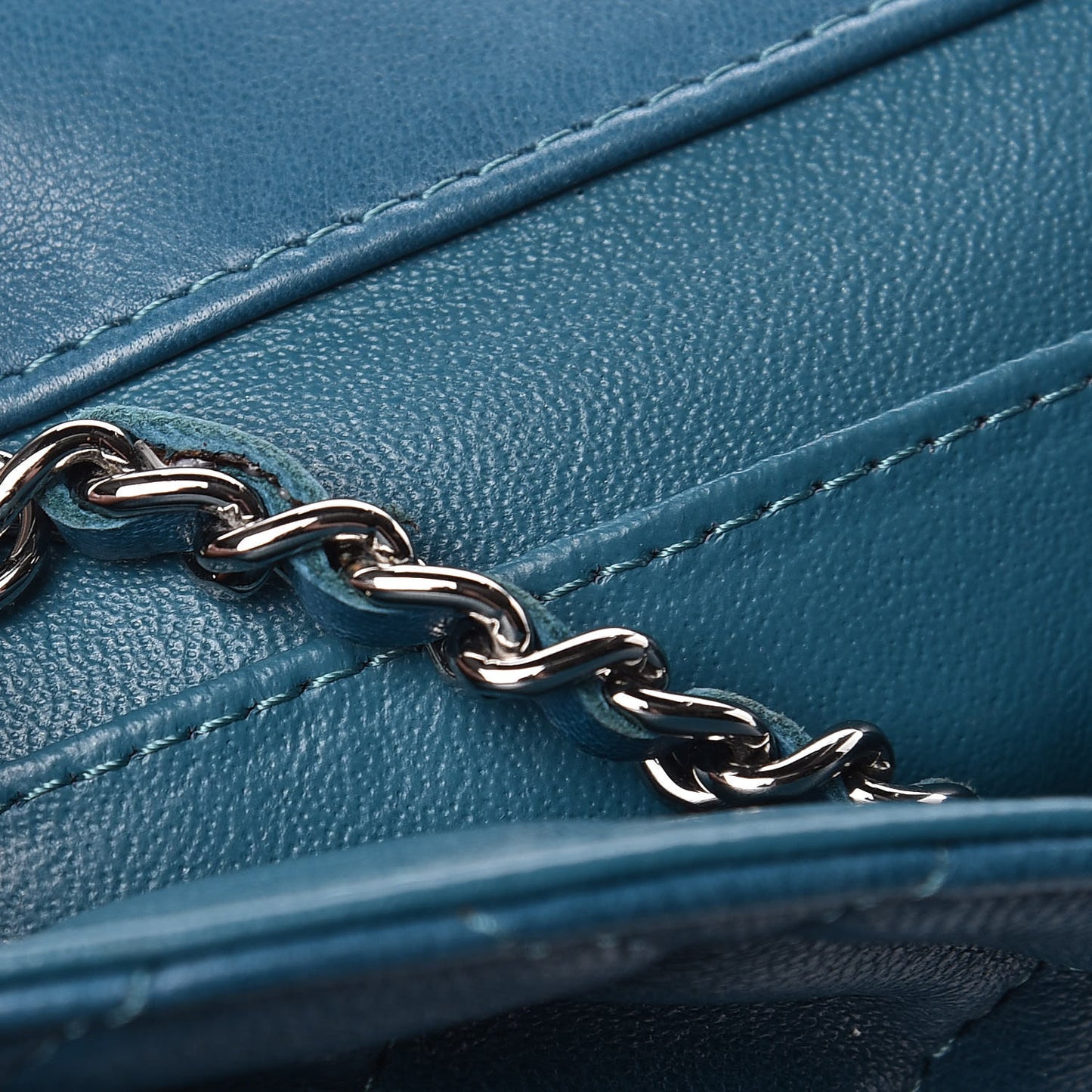 Lambskin Quilted Clutch With Chain Flap Turquoise