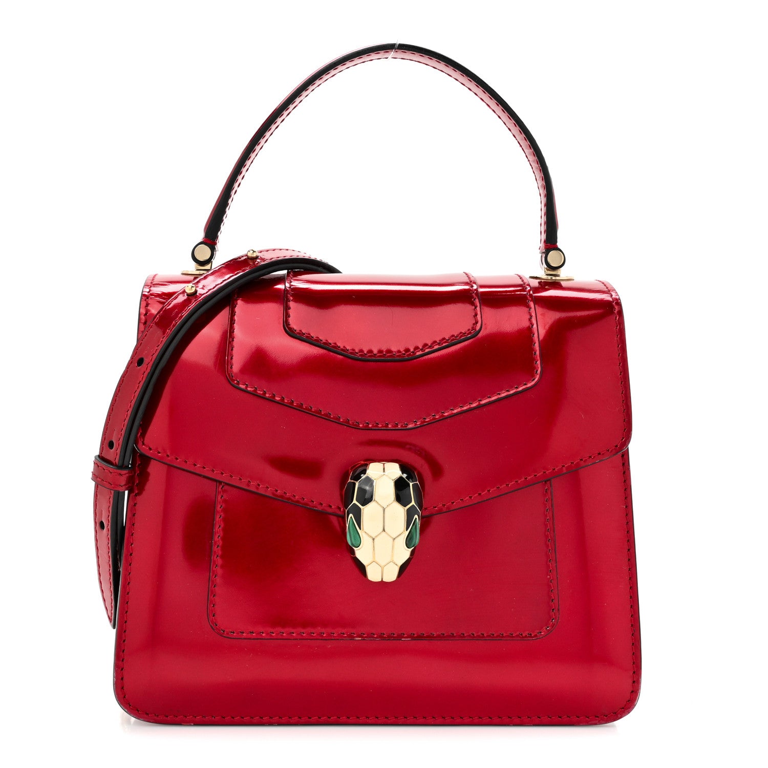 Bulgari Metallic Calfskin Serpenti Forever Top Handle Red 1 of 17