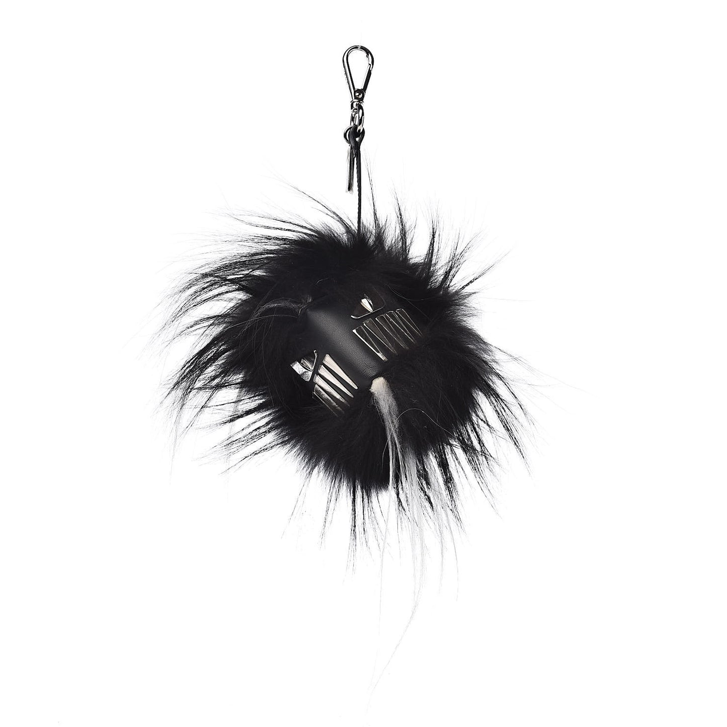 Goat Fox Fur Calfskin Studded Eye Monster Bag Bug Cube Charm Black
