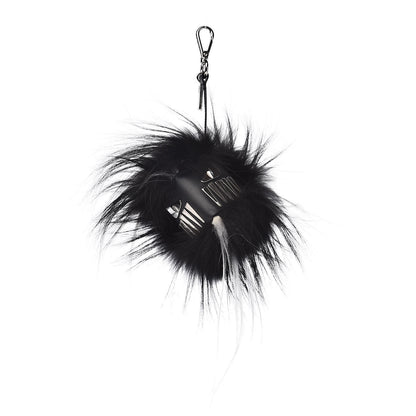 Fendi Goat Fox Fur Calfskin Studded Eye Monster Bag Bug Cube Charm Black 1 of 4