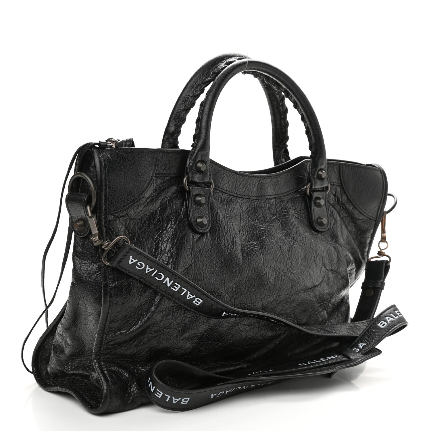 Balenciaga Agneau Classic Hardware City Logo Strap Black White 3 of 10