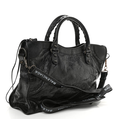 Balenciaga Agneau Classic Hardware City Logo Strap Black White 3 of 10