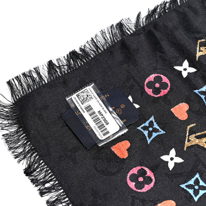 Louis Vuitton Silk Wool Game On Scarf Black White 3 of 4