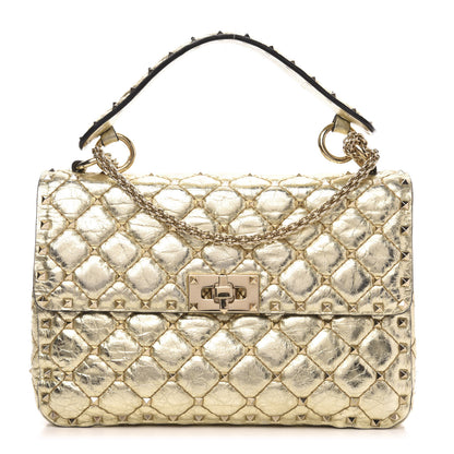 Valentino Garavani Metallic Wrinkled Lambskin Medium Rockstud Spike Shoulder Bag Mekong 1 of 10