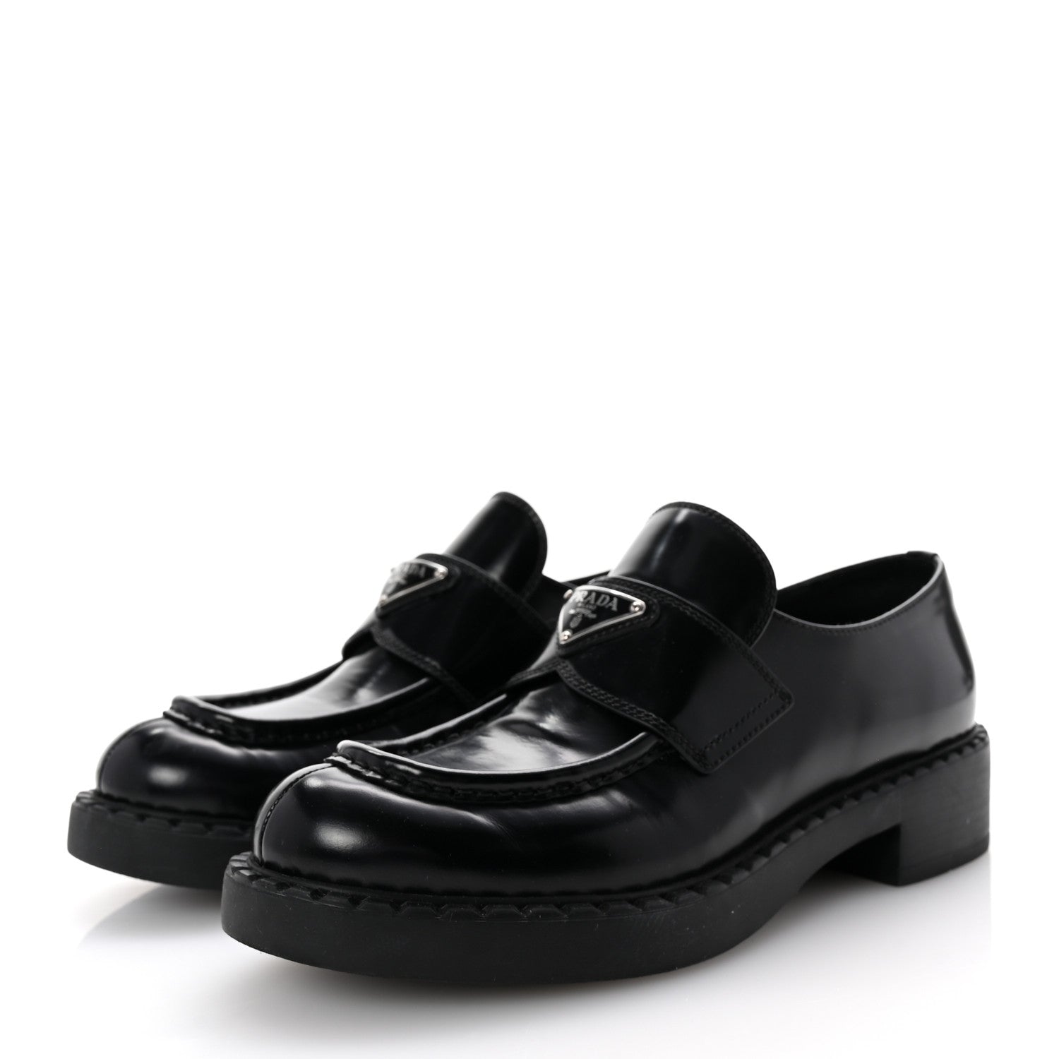 Prada Spazzolato Metal Triangle Logo 50mm Loafers 39 Black 4 of 10