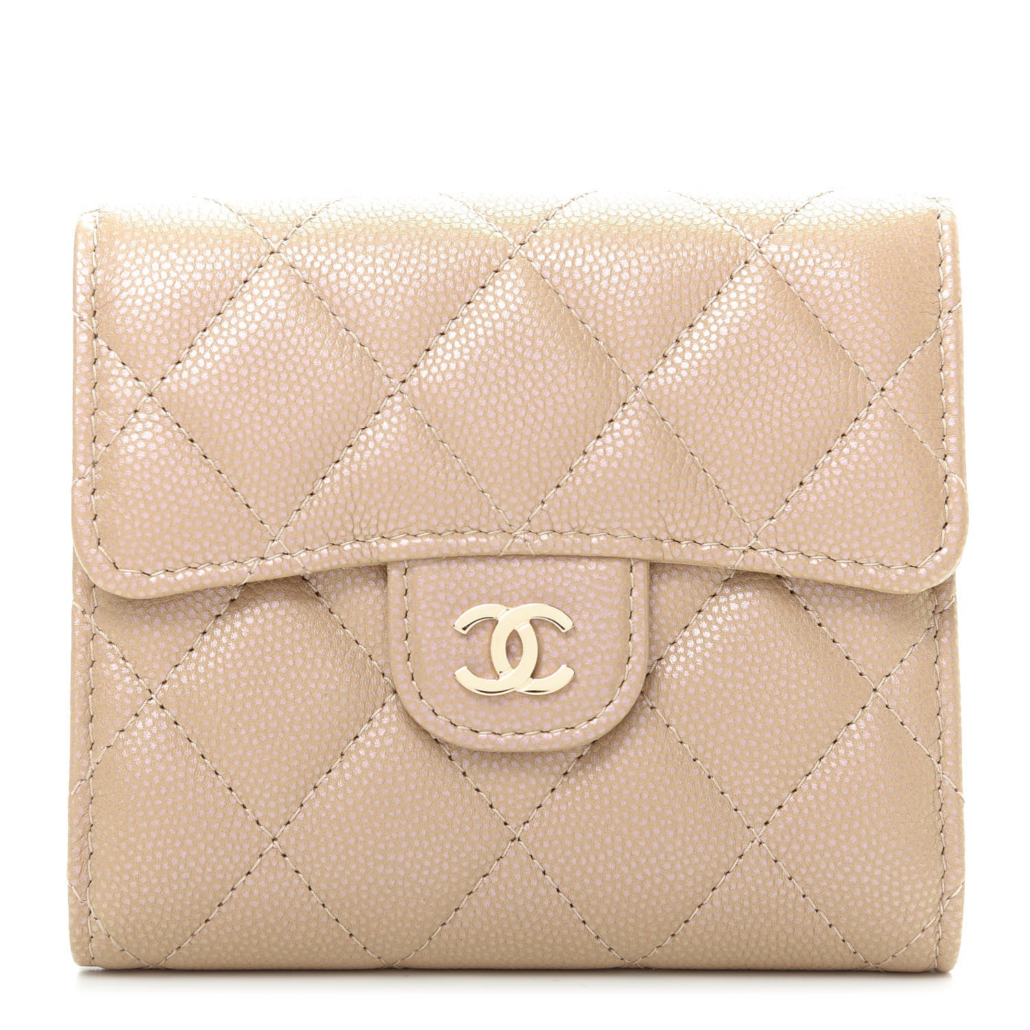 Chanel Iridescent Caviar Quilted Compact Flap Wallet Dark Beige 1 of 8