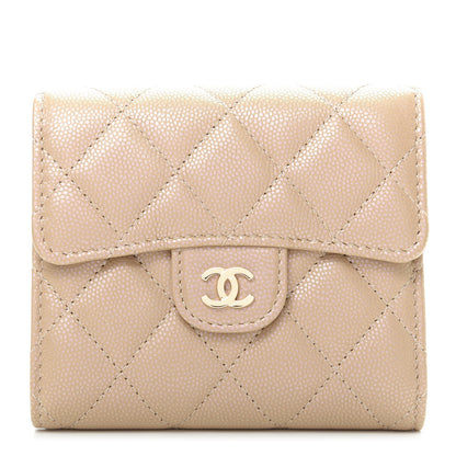 Chanel Iridescent Caviar Quilted Compact Flap Wallet Dark Beige 1 of 8