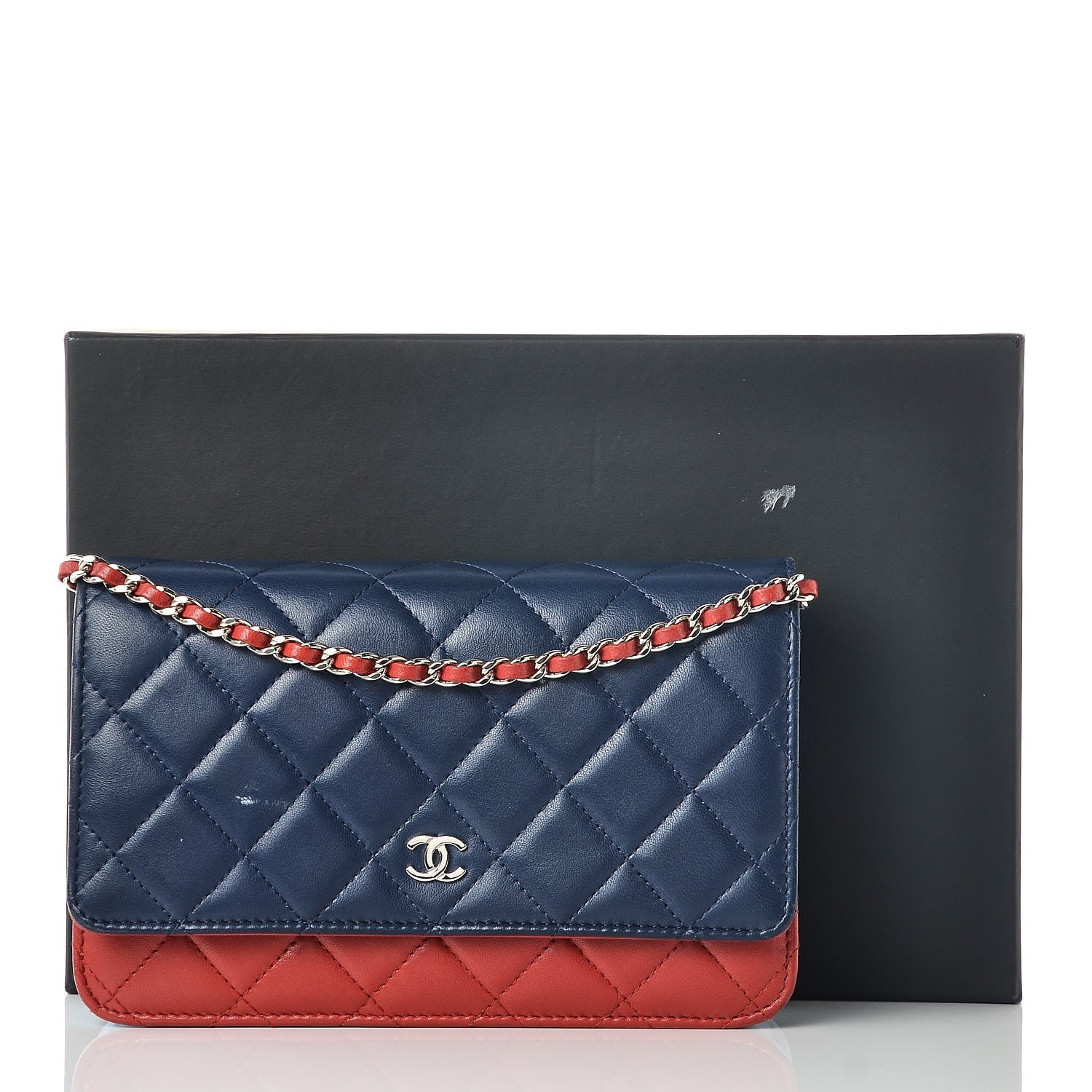 Chanel Lambskin Quilted Tri-Color Wallet On Chain WOC Red 10 of 10