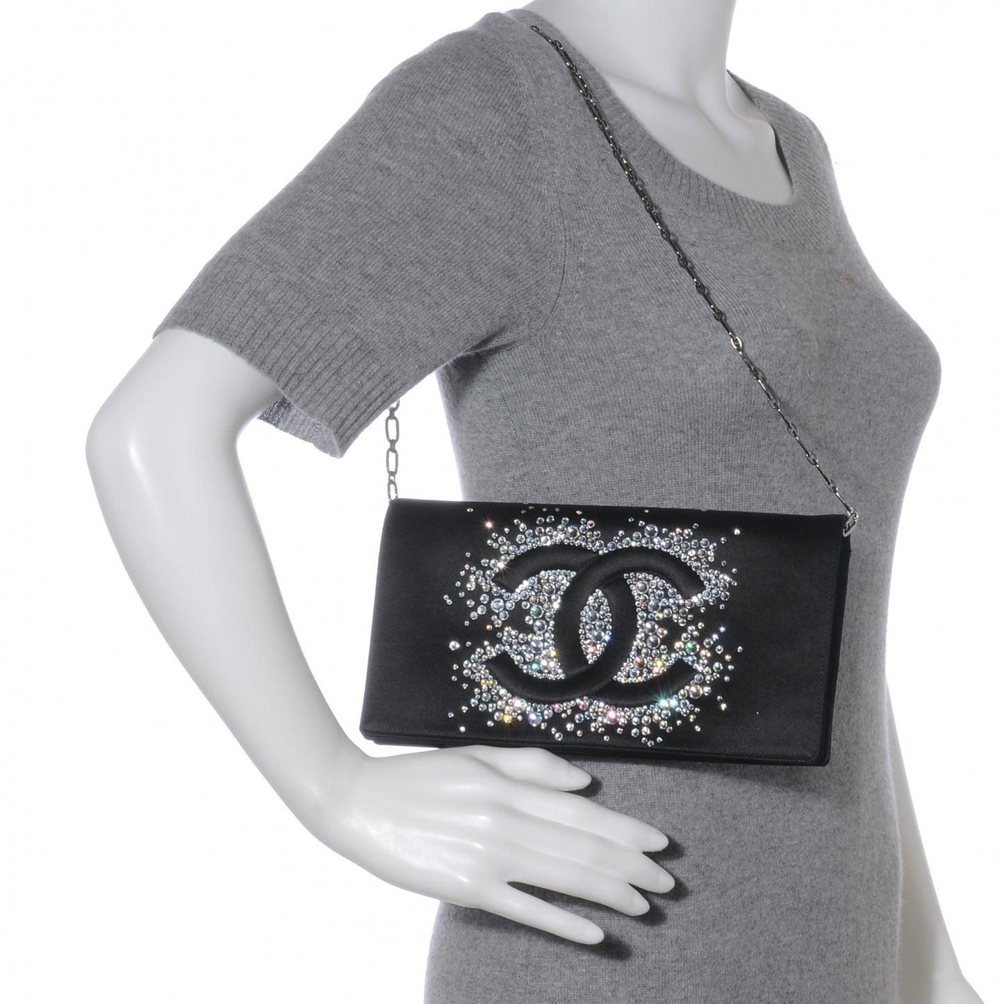 Satin Diamante Evening Clutch Bag Black