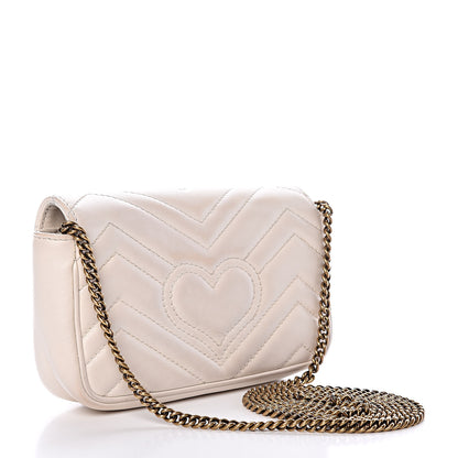 Gucci Calfskin Matelasse Super Mini GG Marmont Shoulder Bag White 3 of 18