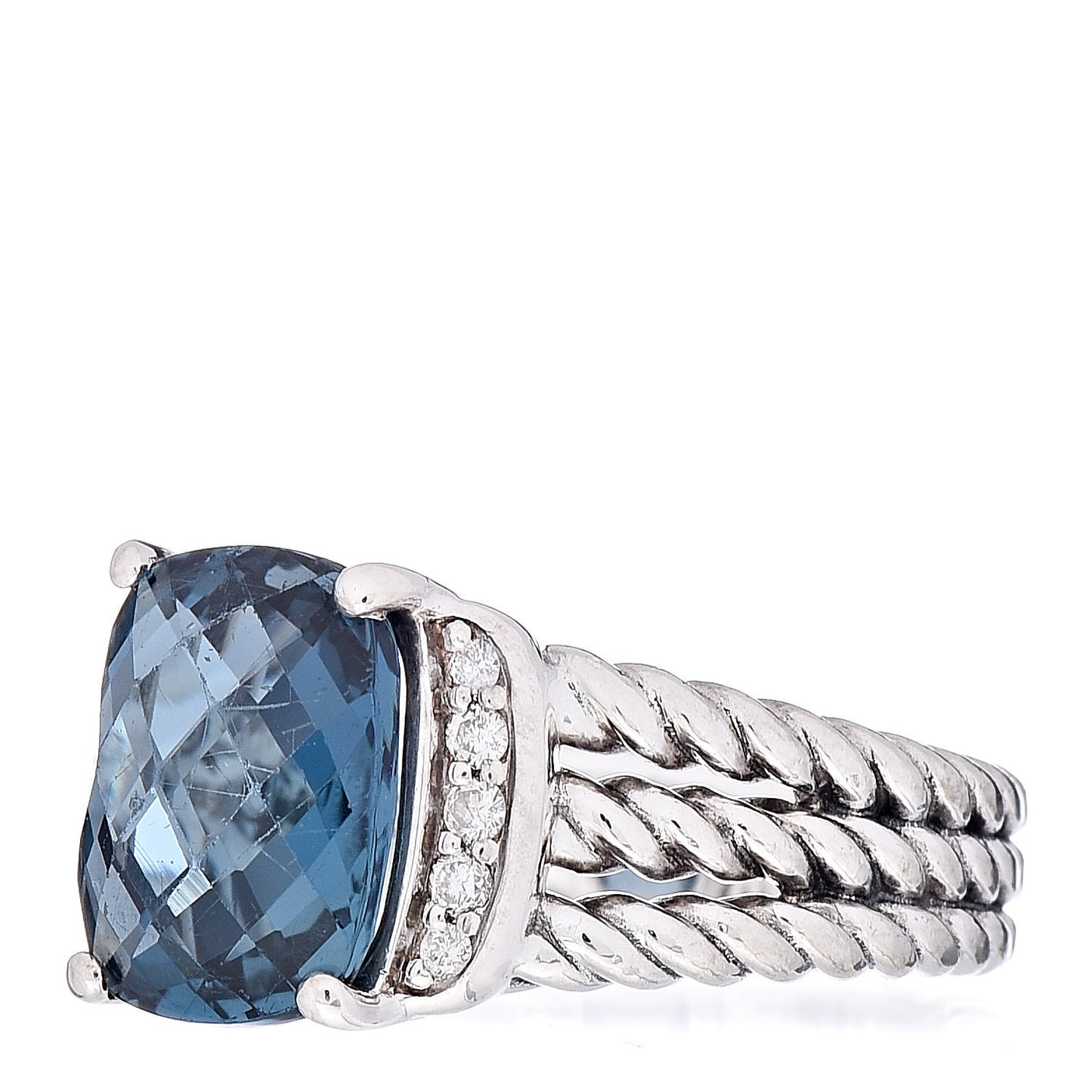 Sterling Silver Diamond Hampton Blue Topaz 10mm Petite Wheaton Ring 50 5.5