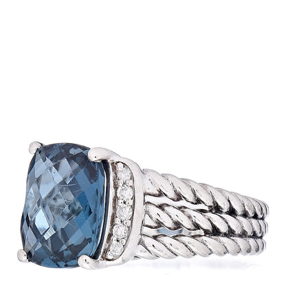 David Yurman Sterling Silver Diamond Hampton Blue Topaz 10mm Petite Wheaton Ring 50 5.5 3 of 5