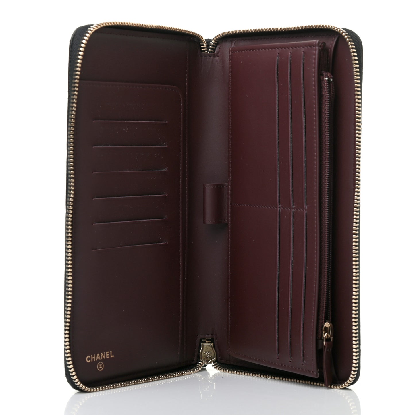 Caviar Quilted Large Gusset Zip Around Wallet Black