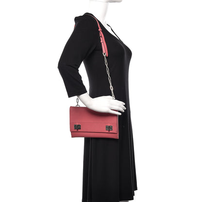 Prada Saffiano Cuir Twist Lock Chain Flap Crossbody Bag Peonia 2 of 9