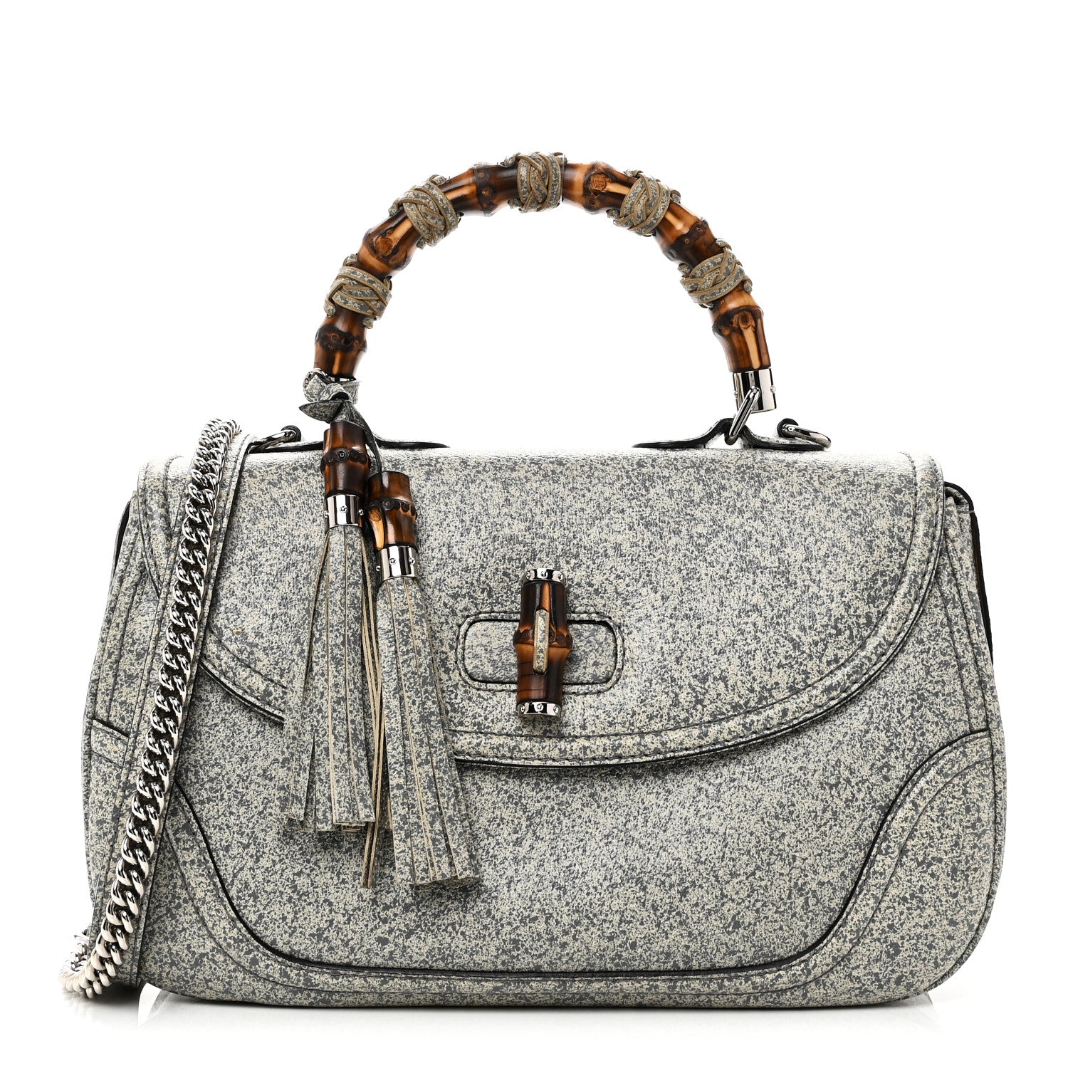 Gucci Calfskin Large New Bamboo Top Handle Bag Grey White 1 of 10
