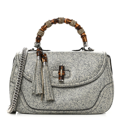 Gucci Calfskin Large New Bamboo Top Handle Bag Grey White 1 of 10