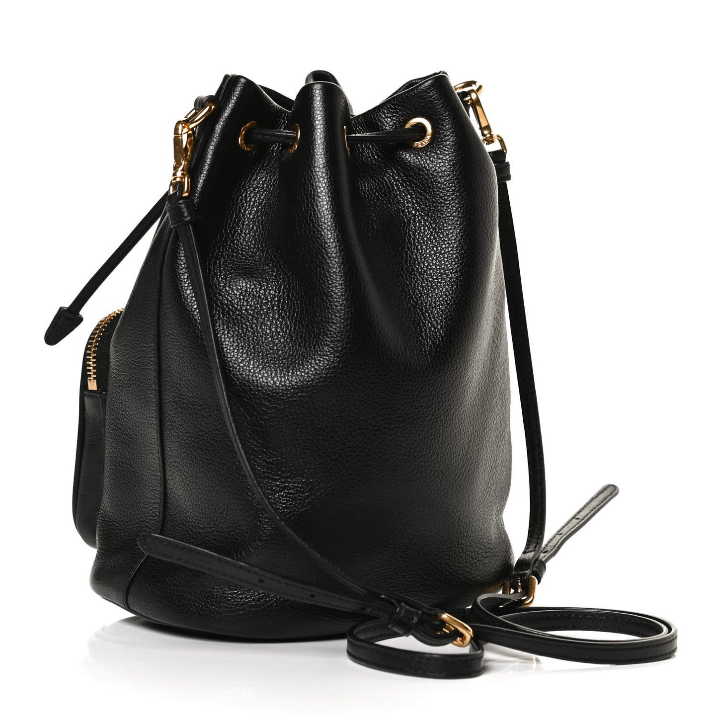 Glace Calfskin Embossed Secchiello Bucket Bag Black