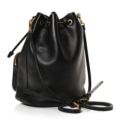Prada Glace Calfskin Embossed Secchiello Bucket Bag Black 3 of 12