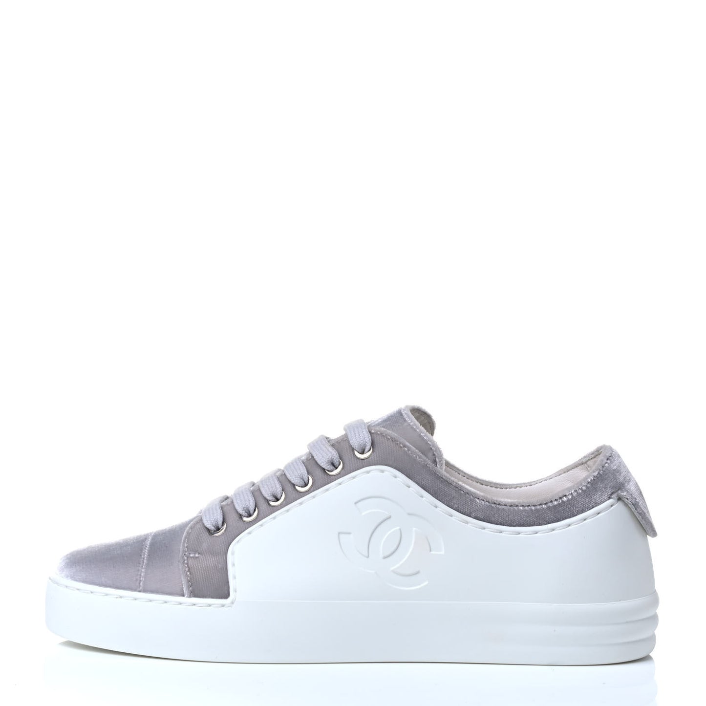 Calfskin Velvet Womens CC Sneakers 36.5 White Silver