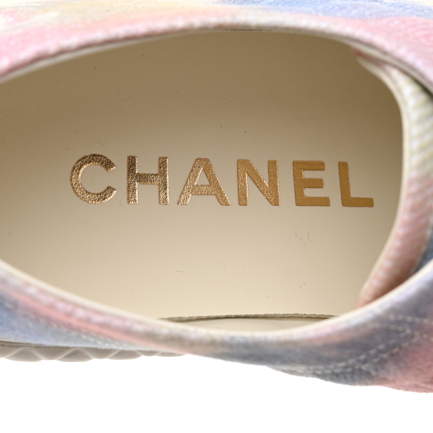 Chanel Printed Fabric Quilted Sneakers 36.5 Green Pink Blue 7 of 9