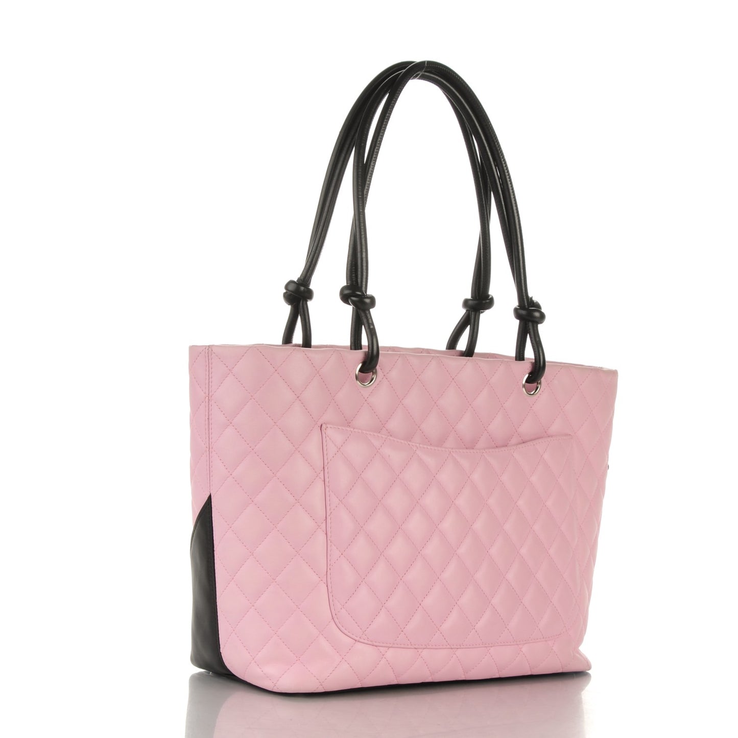 Calfskin Quilted Large Cambon Tote Pink Black