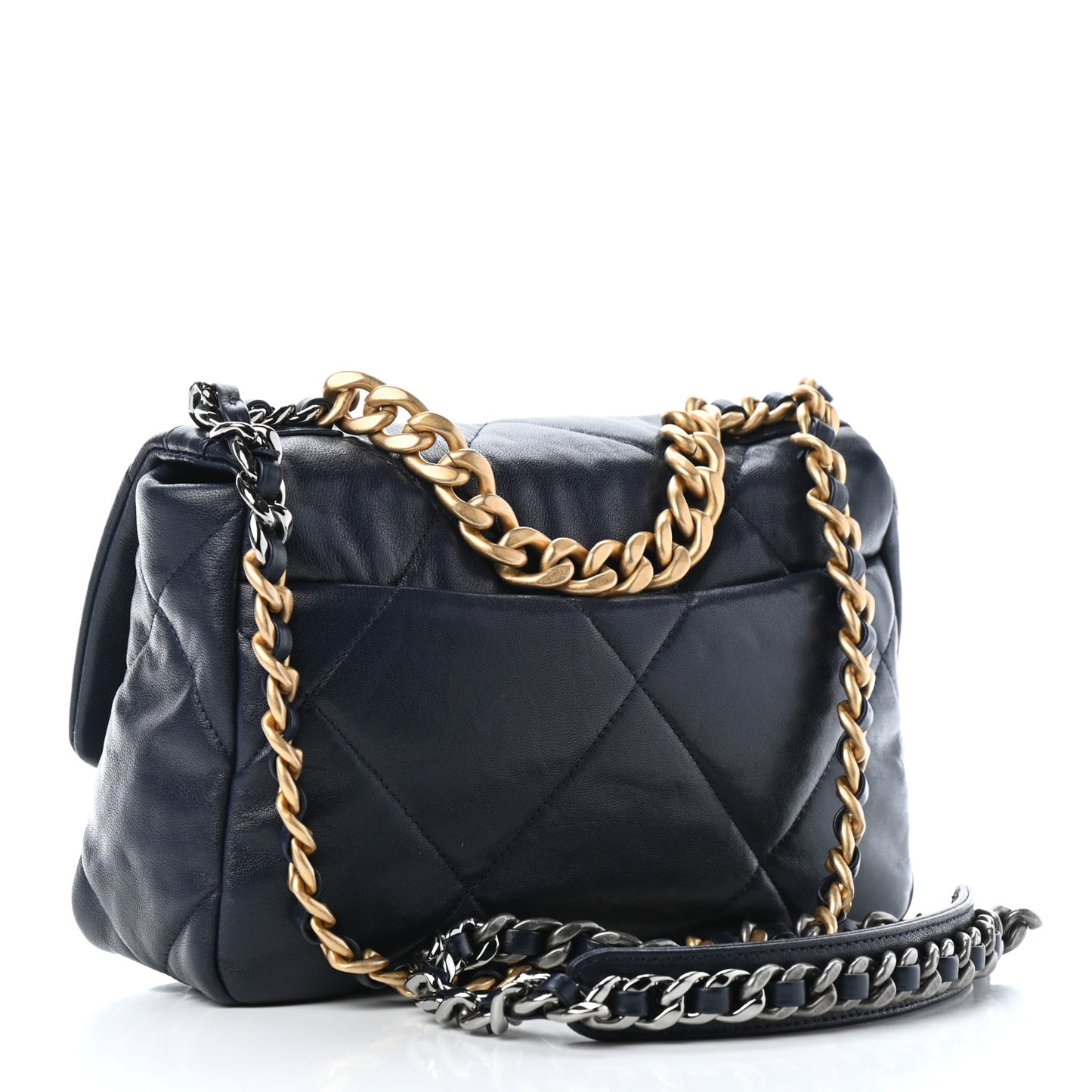 Goatskin Quilted Medium Chanel 19 Flap Navy Blue