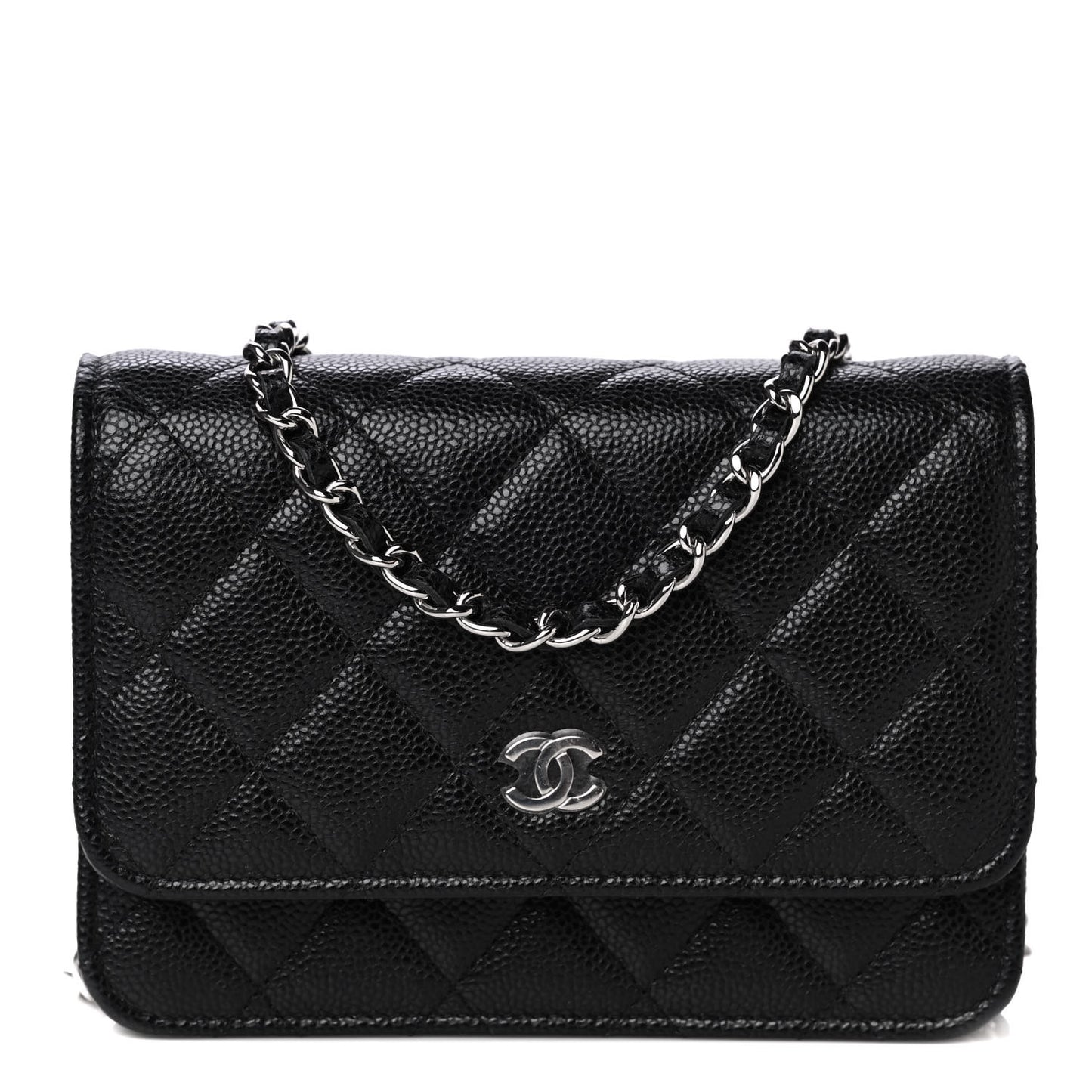 Caviar Quilted Mini Wallet On Chain WOC Black