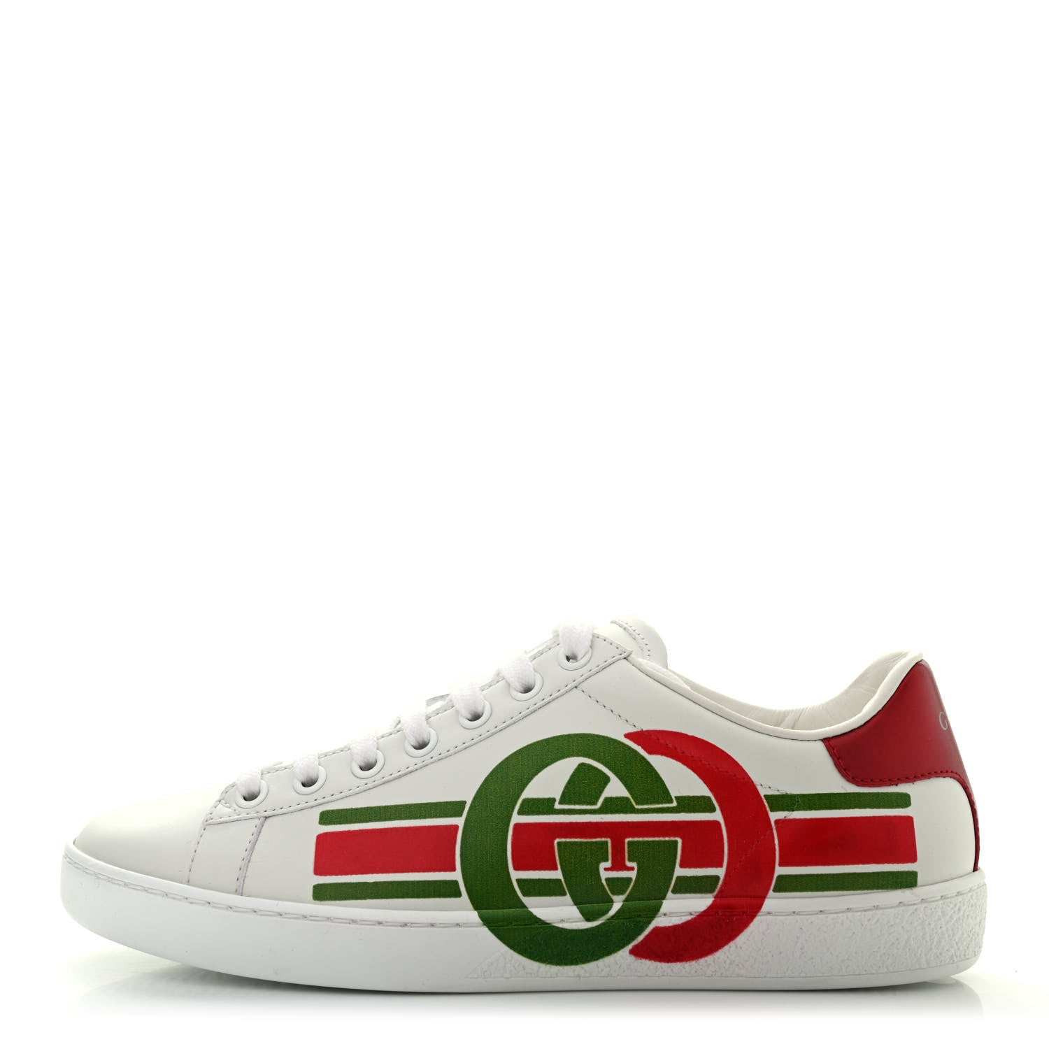Gucci Calfskin Interlocking G Womens New Ace Sneakers 36 White Red Flame Green 1 of 7