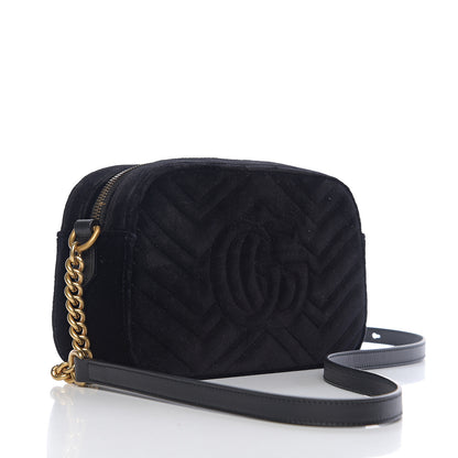 Gucci Velvet Matelasse Deer Embroidered Small GG Marmont Chain Shoulder Bag Black 2 of 9