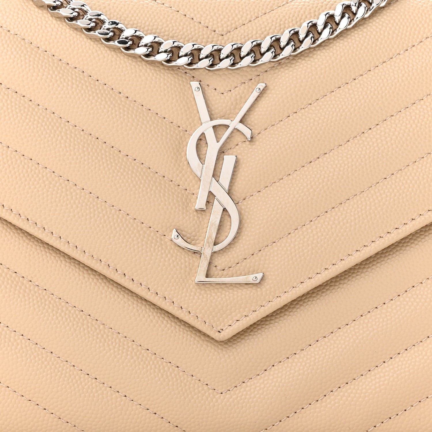 Saint Laurent Grain De Poudre Matelasse Chevron Monogram Chain Wallet Nude Powder 8 of 10