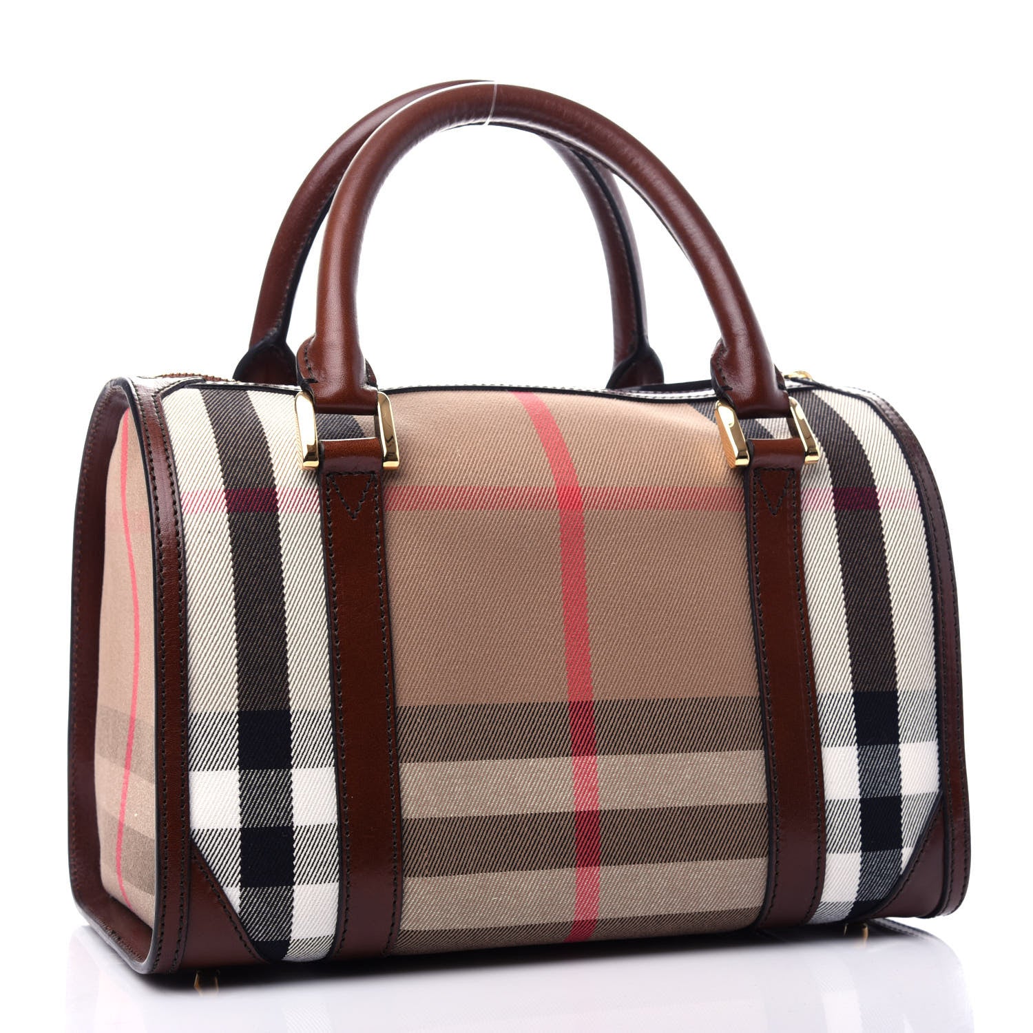 Burberry Bridle Calfskin House Check Medium Chester Bowling Bag Dark Tan 3 of 12