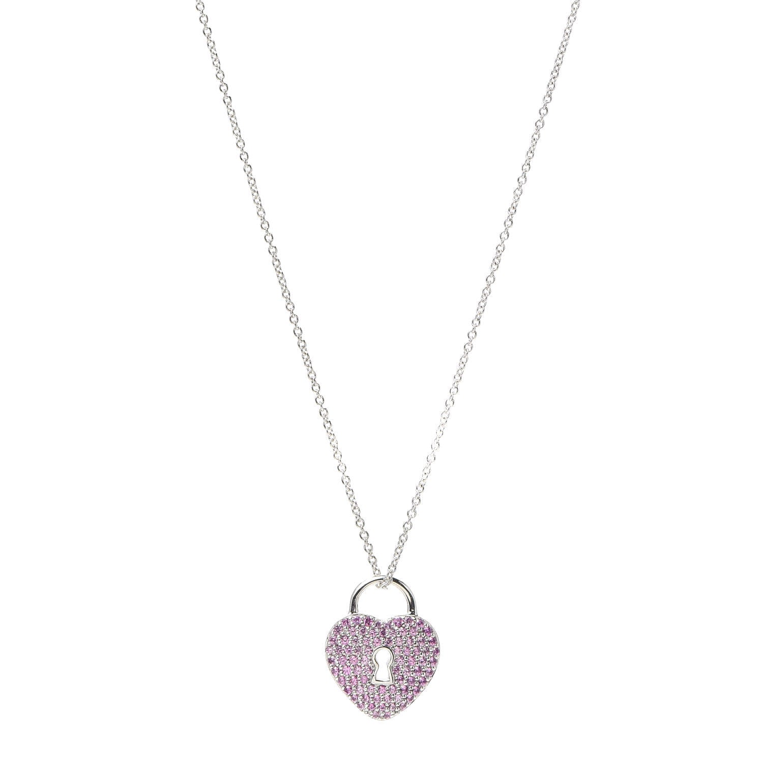 Tiffany Platinum Pink Sapphire Heart Pendant Necklace 1 of 6
