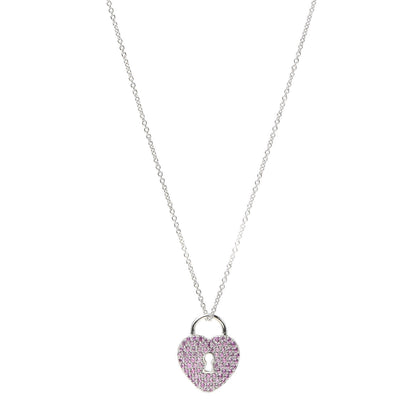 Tiffany Platinum Pink Sapphire Heart Pendant Necklace 1 of 6
