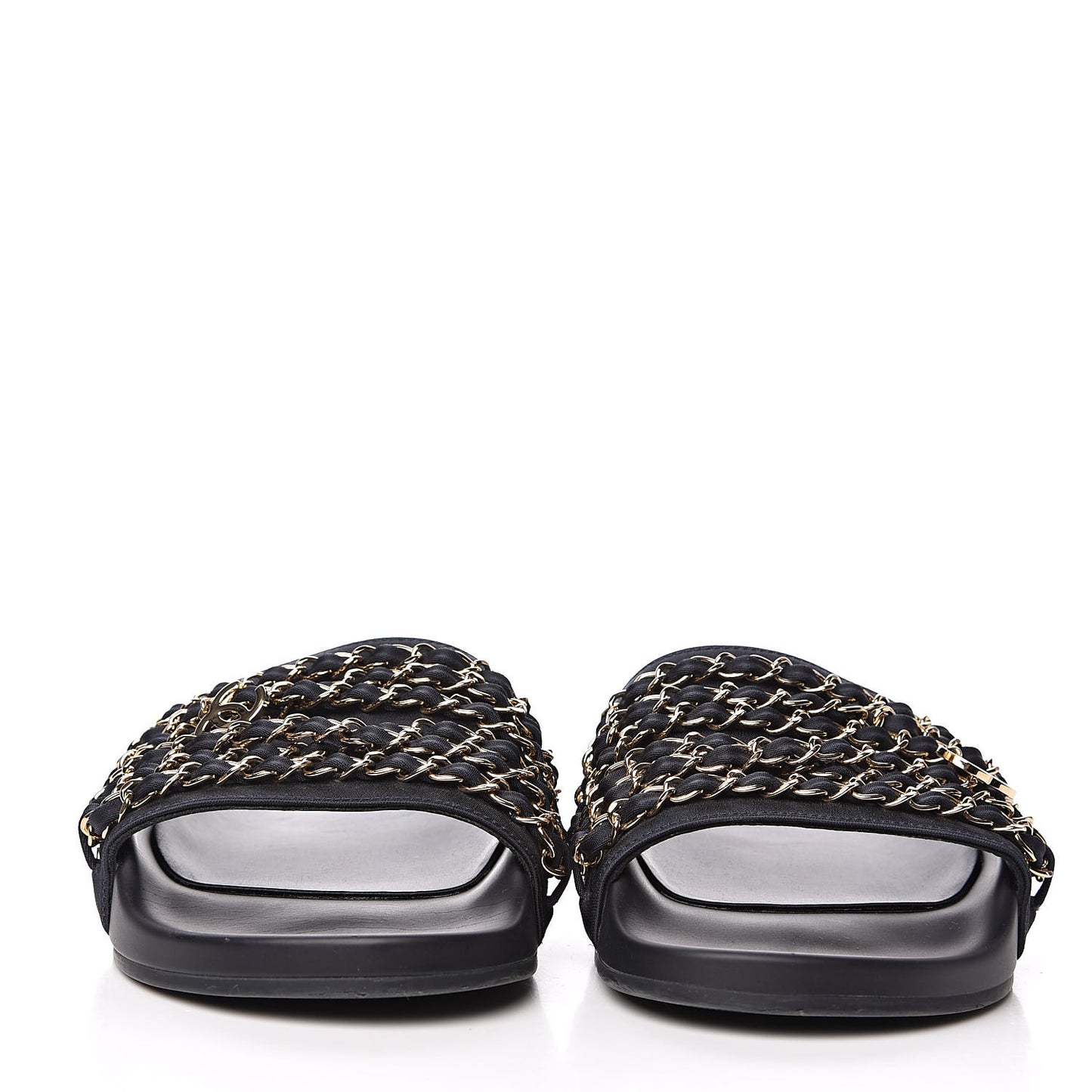 Satin Canvas Chain Flat Sandals 39 Marine