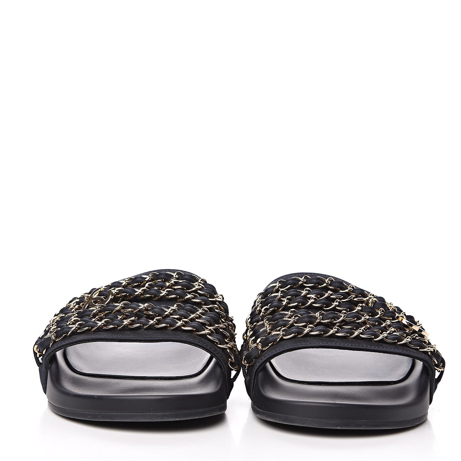 Chanel Satin Canvas Chain Flat Sandals 39 Marine 2 of 10