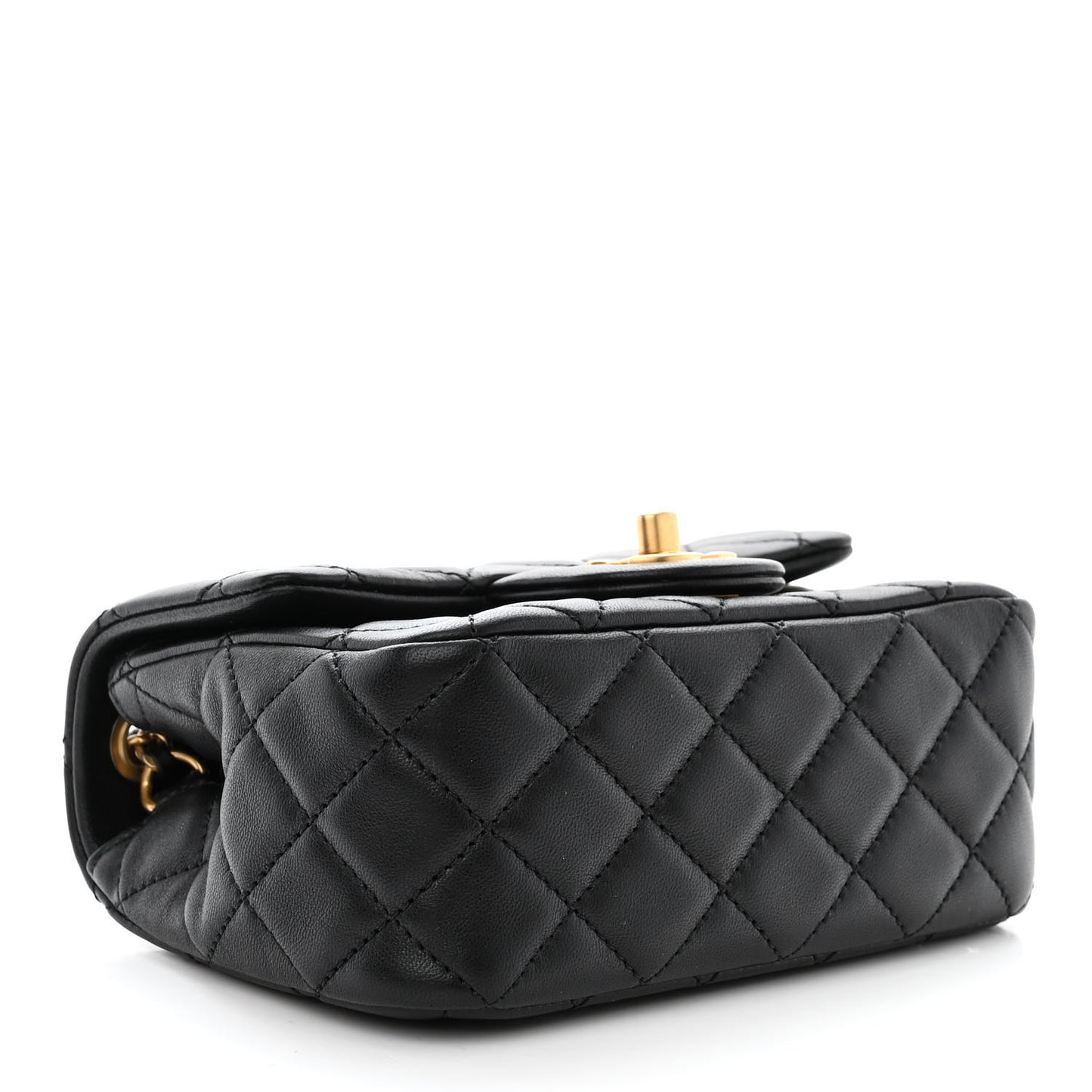 Lambskin Quilted Mini Pearl Crush Flap Black