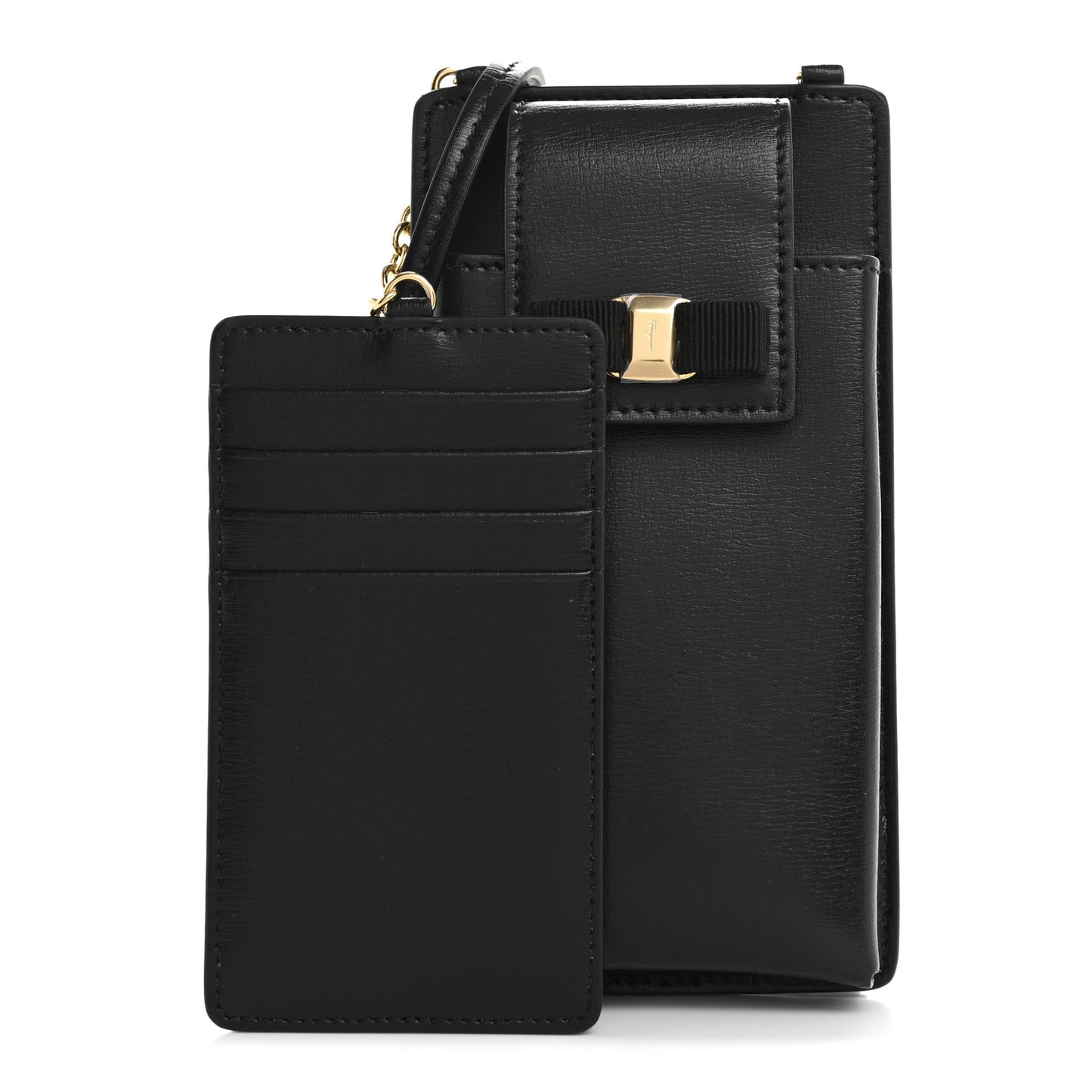 Calfskin Vara Bow Phone Holder Black