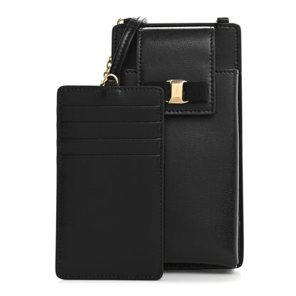 Salvatore Ferragamo Calfskin Vara Bow Phone Holder Black 2 of 11