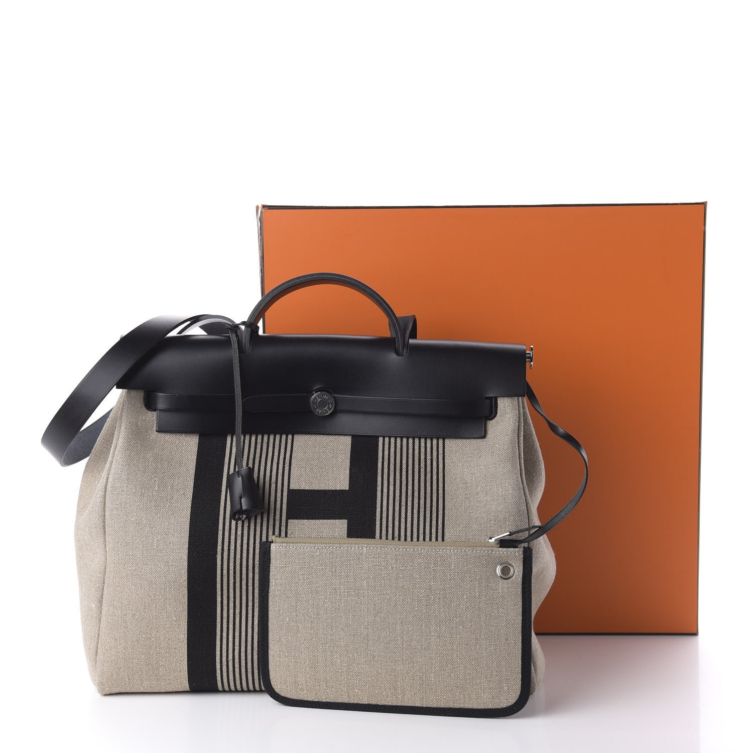 Hermes Vache Hunter Toile H Vibration Herbag Zip 39 MM Ecru Black White 10 of 10