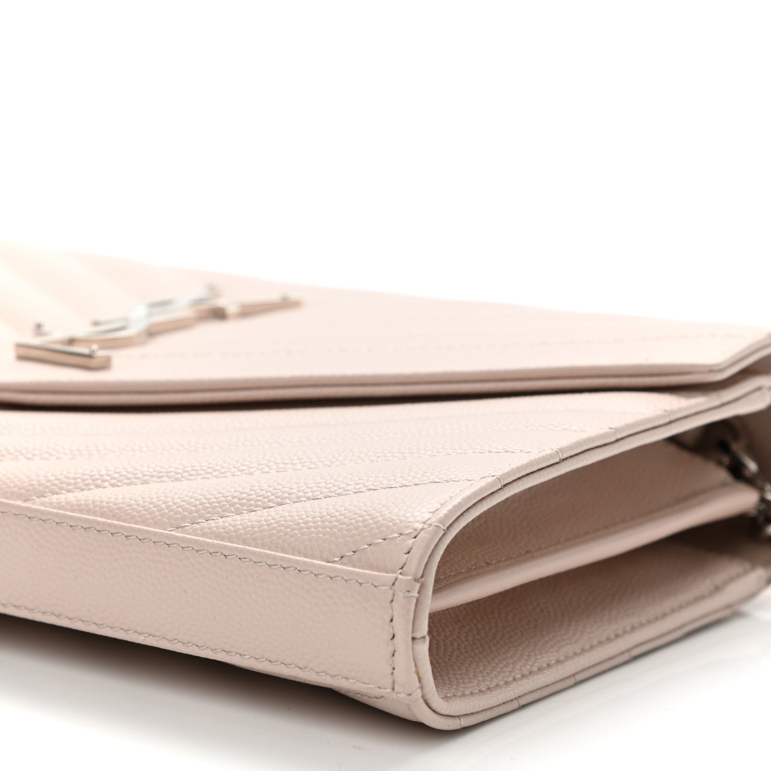 Saint Laurent Grain De Poudre Matelasse Chevron Monogram Chain Wallet Pale Pink 9 of 9