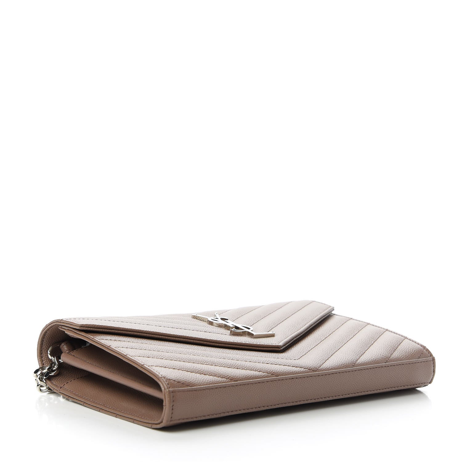 Saint Laurent Grain De Poudre Matelasse Chevron Monogram Chain Wallet Taupe 4 of 11