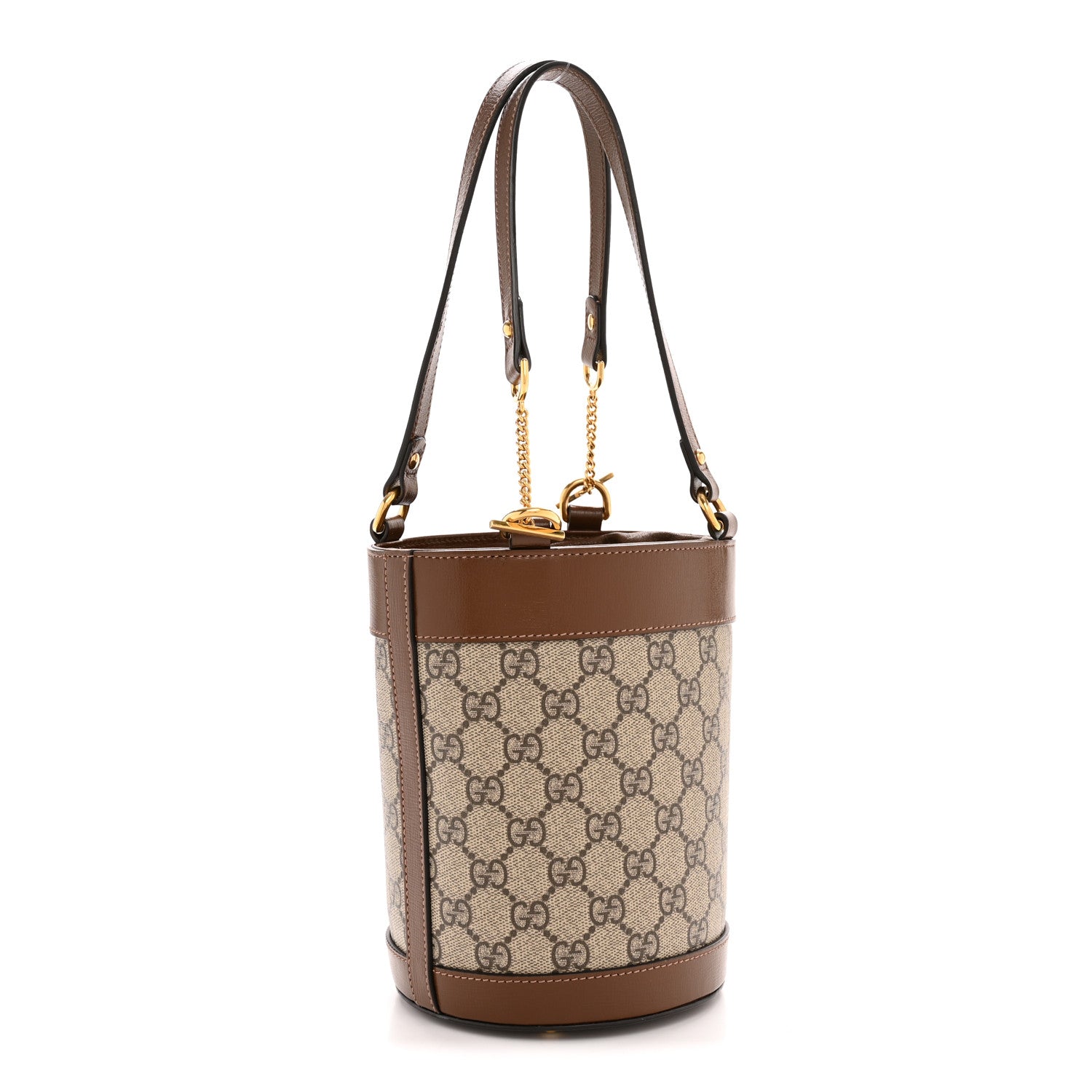 Gucci GG Supreme Monogram Azalea Sakai Calfskin Small Horsebit 1955 Drawstring Bucket Bag Beige Ebony Brown Sugar 3 of 12