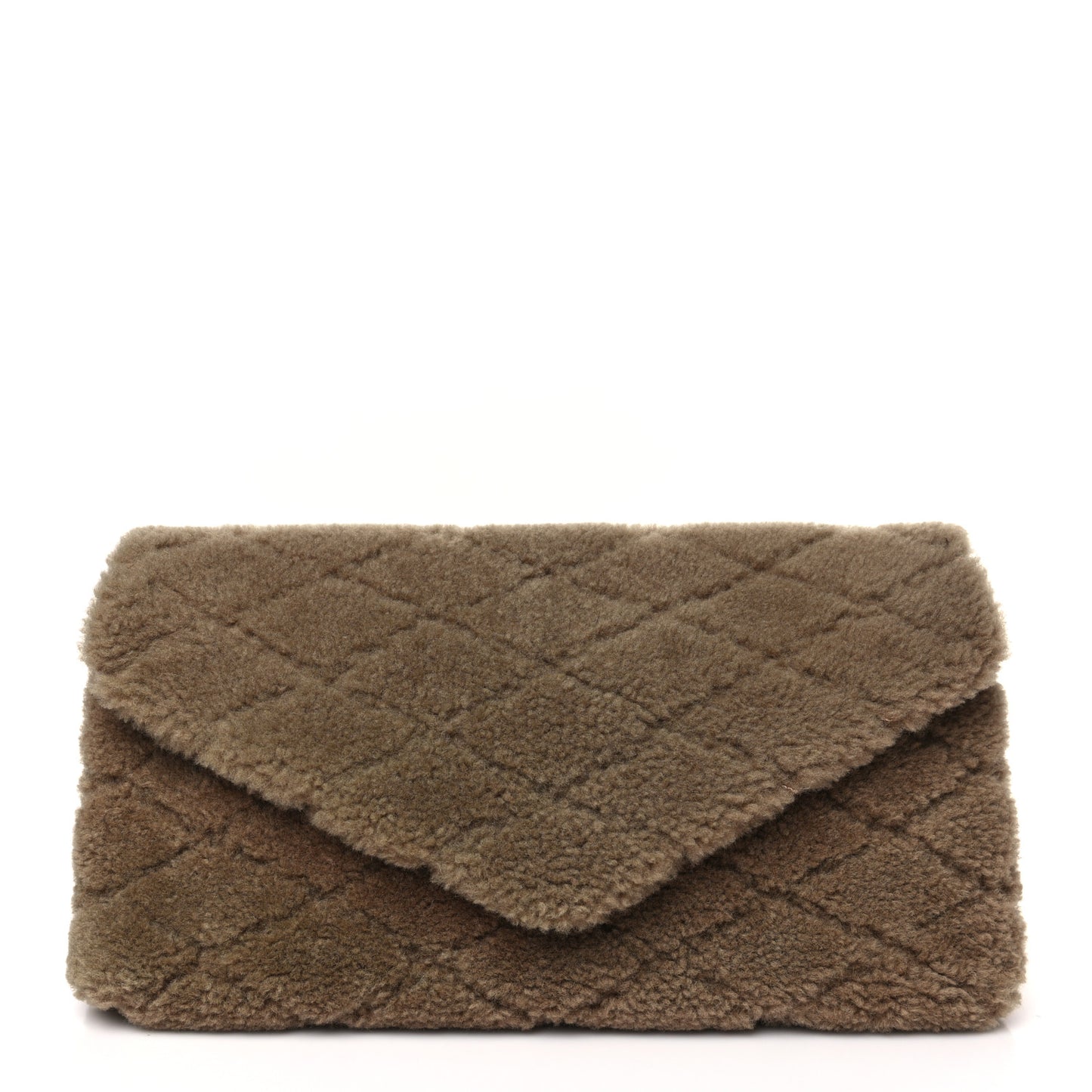 Shearling Lambskin Quilted Sade Puffer Envelope Clutch Natural Brown