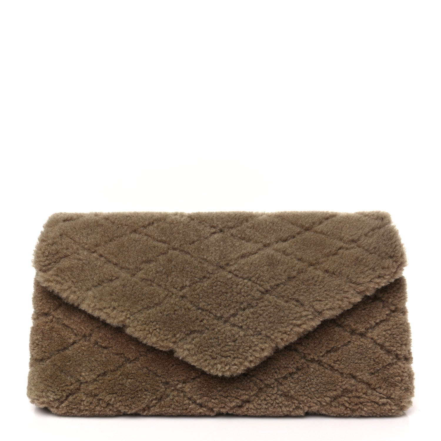 Saint Laurent Shearling Lambskin Quilted Sade Puffer Envelope Clutch Natural Brown 1 of 9