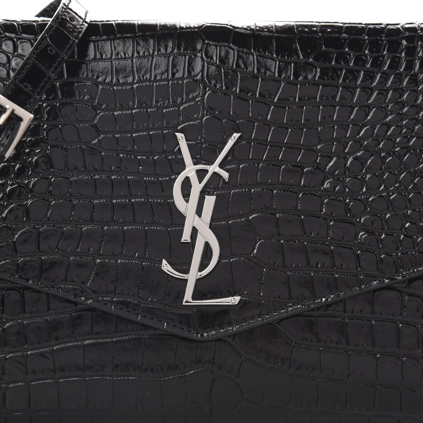 Calfskin Crocodile Embossed Monogram Uptown Crossbody Black