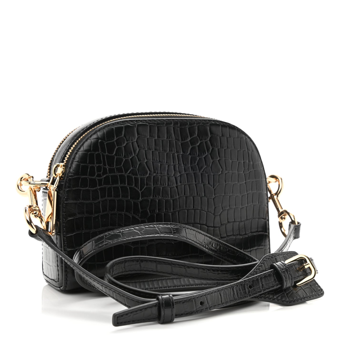 Calfskin Crocodile Embossed Shutter Camera Crossbody Bag Black