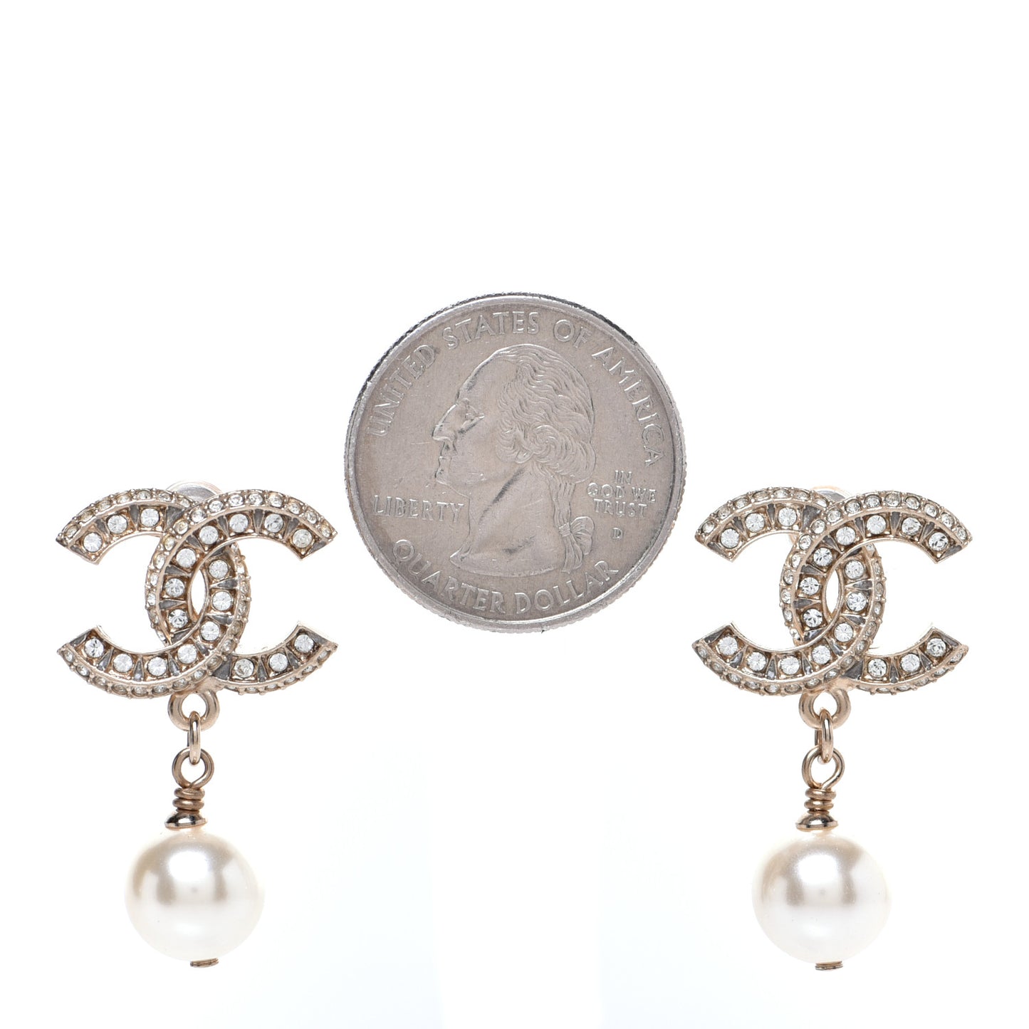 Crystal Pearl CC Drop Earrings Gold