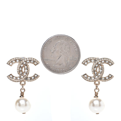 Chanel Crystal Pearl CC Drop Earrings Gold 2 of 5