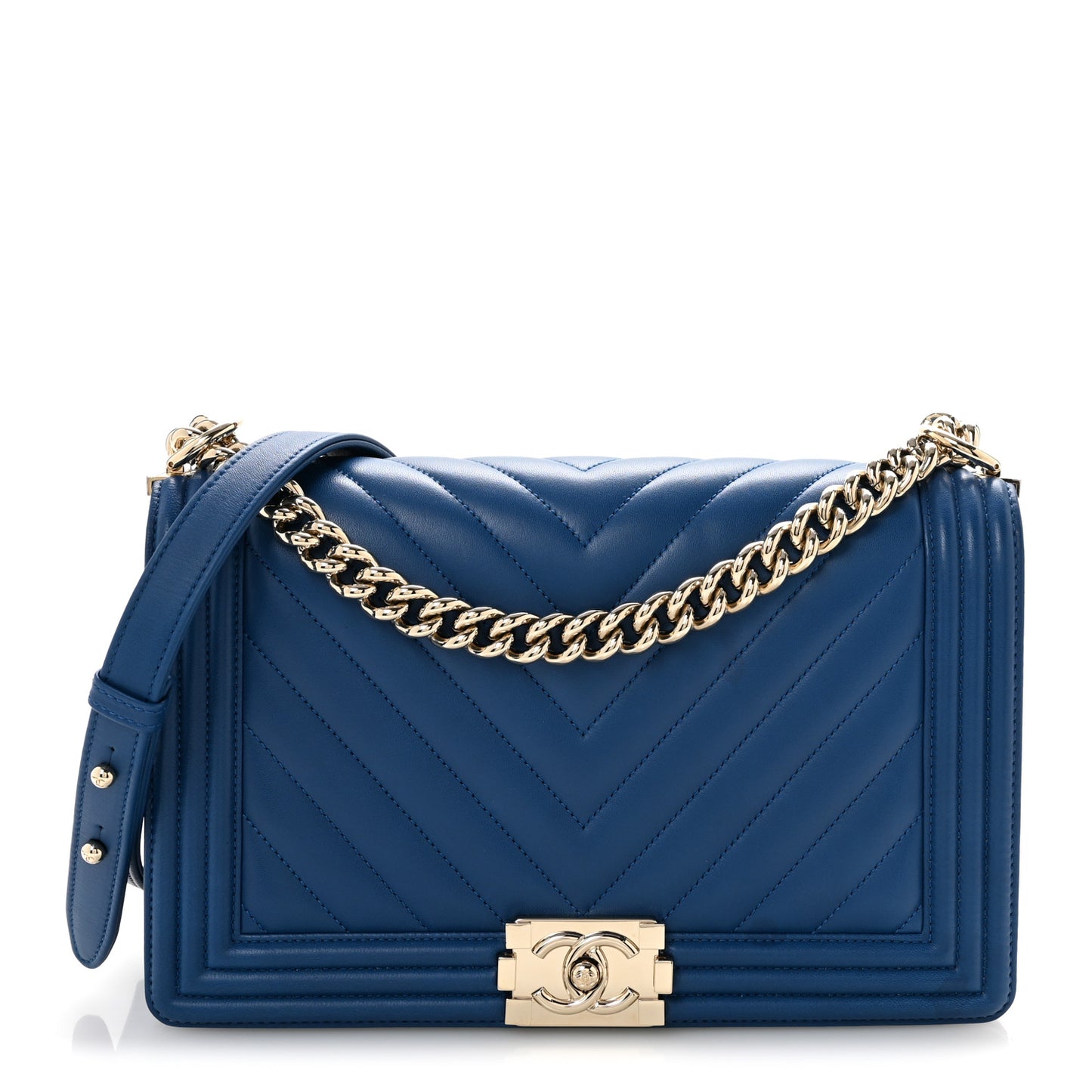 Lambskin Chevron Quilted New Medium Boy Flap Blue