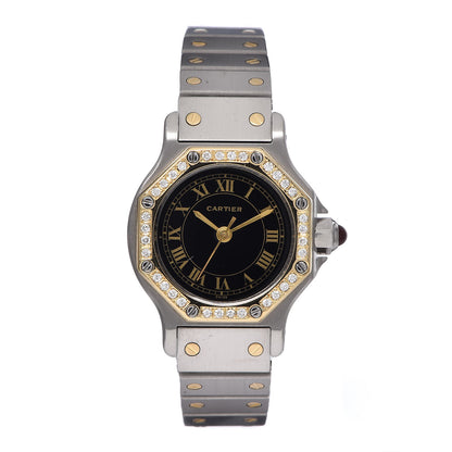 Cartier Stainless Steel 18K Yellow Gold Diamond 25mm Santos Octagon Automatic Watch Black 1 of 11